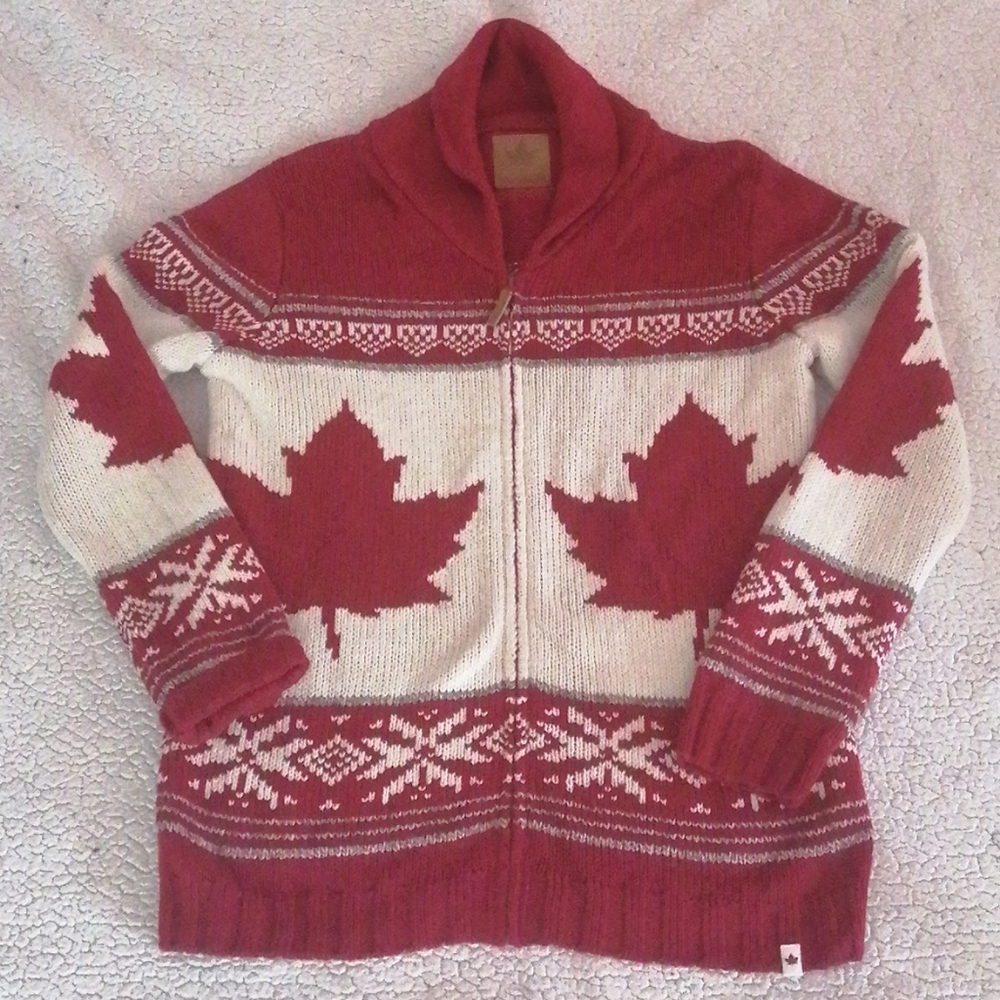 Canadiana Zip Up "Canada" Knitted Sweater